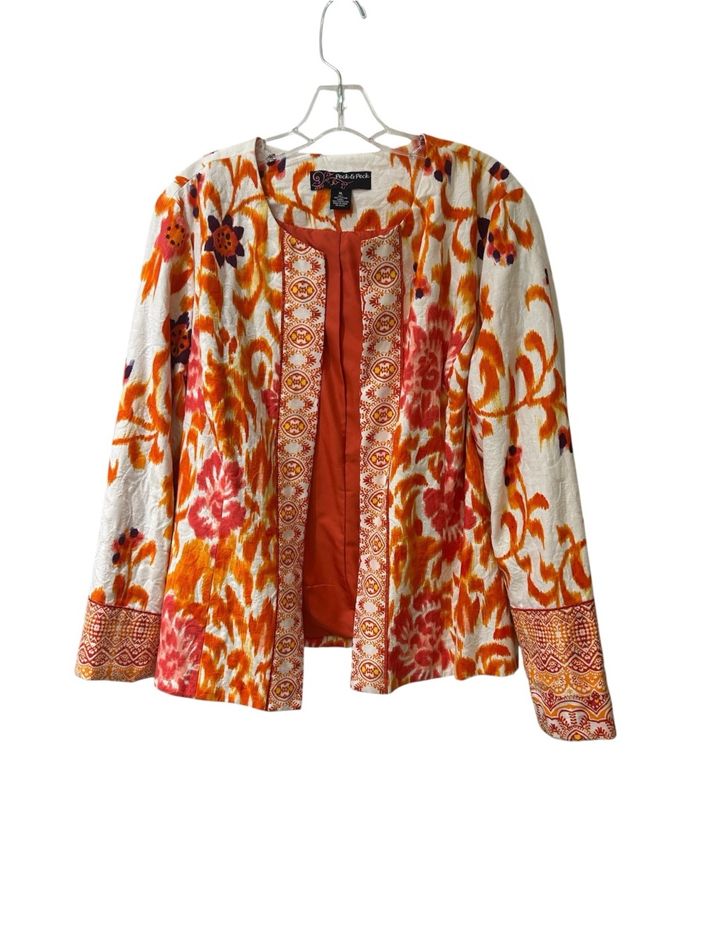 Peck & Peck Orange and White Floral Lined Jacket-XL